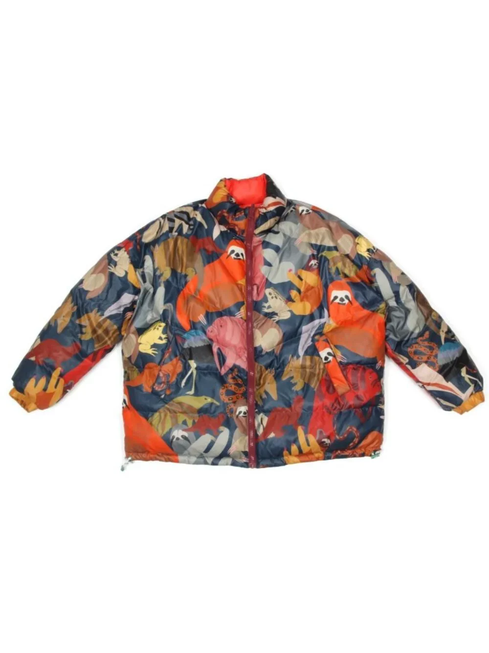 FARM RIO Reversible Striped Rainbow Animal Rainforest Puffer Jacket sz XL /650 - Picture 1 of 11
